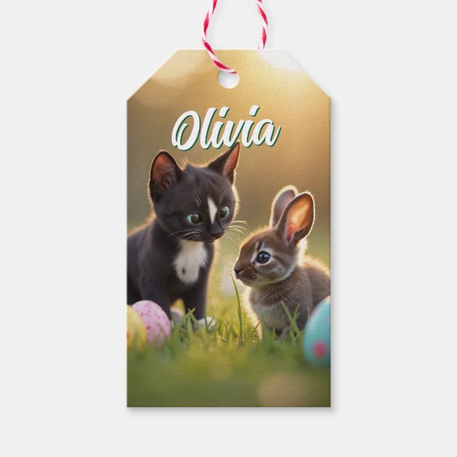 Etiqueta Para Presente Felini & Fluffy: Uma Páscoa de Dois Amigos (Frente)