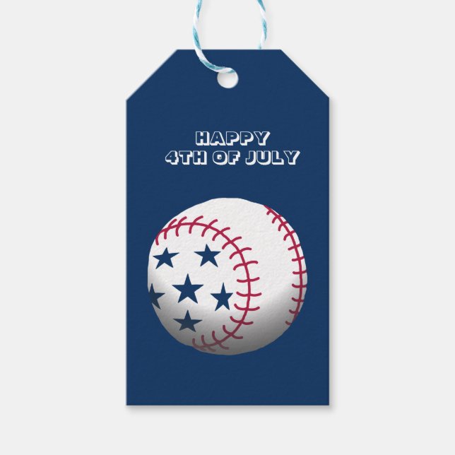 Etiqueta Para Presente Feliz 4 de Julho de Beisebol (Frente)