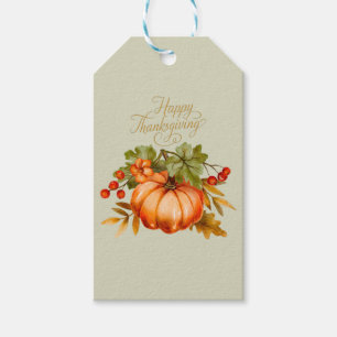Etiqueta Para Presente Feliz Ação de Graças Aquarela Pumpkin e Berries