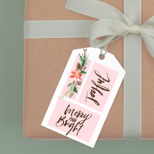 Etiqueta Para Presente Feliz alegre e aquarela brilhante Natal