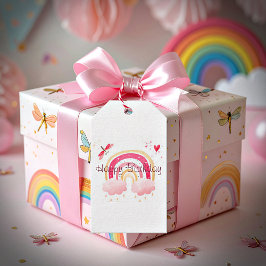 Etiqueta Para Presente Feliz Aniversário arco-íris rosa 