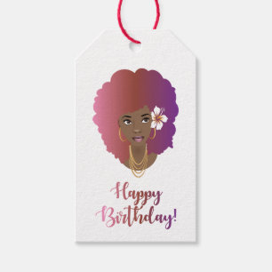 Etiqueta Para Presente Feliz aniversário Beleza Natural Afro Festivo