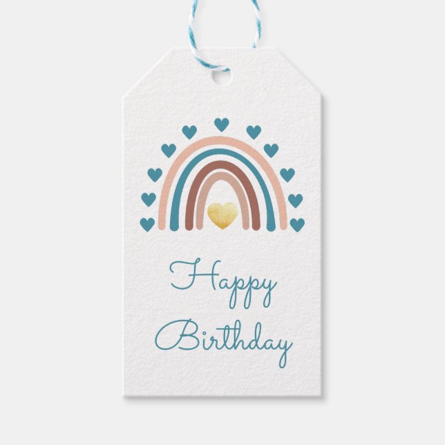 Etiqueta Para Presente Feliz aniversário Blue Boy Rainbow Tags (Frente)
