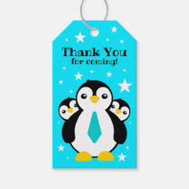 Etiqueta Para Presente Feliz Aniversário Bonito Pinguins Pescoços Azuis