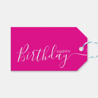 Etiqueta Para Presente Feliz Aniversário Branca Rosa Quente