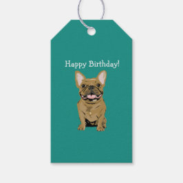 Etiqueta Para Presente Feliz aniversário - Bulldog Francês marrom claro