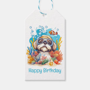 Etiqueta Para Presente Feliz Aniversário Cachorro Shih Tzu Snorkeling Rec