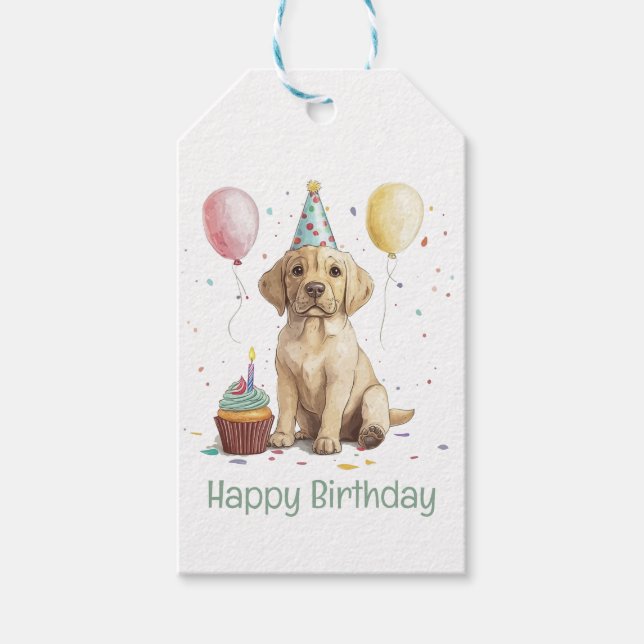 Etiqueta Para Presente Feliz Aniversário Cães Labrador Retriever (Frente)