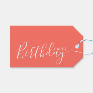 Etiqueta Para Presente Feliz Aniversário Coral Branco Moderno