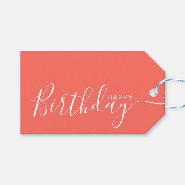 Etiqueta Para Presente Feliz Aniversário Coral Branco Moderno (Frente (horizontal))