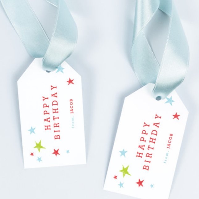Etiqueta Para Presente Feliz Aniversário Crianças | (Modern cute stars kids happy birthday gift tags.)