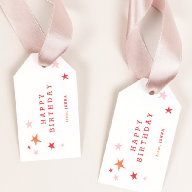 Etiqueta Para Presente Feliz Aniversário | Crianças (Modern hand drawn stars kids happy birthday gift tags.)