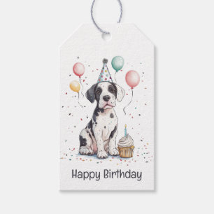 Etiqueta Para Presente Feliz Aniversário Cupcake de Filhote de Dogue Alem