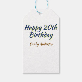 Etiqueta Para Presente feliz aniversário de 20 anos azul amarelo simples