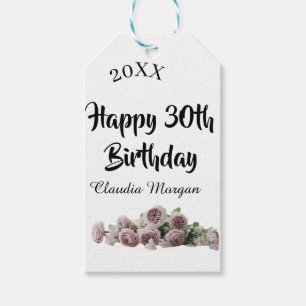 Etiqueta Para Presente Feliz aniversário de 30 anos rosa branco floral no