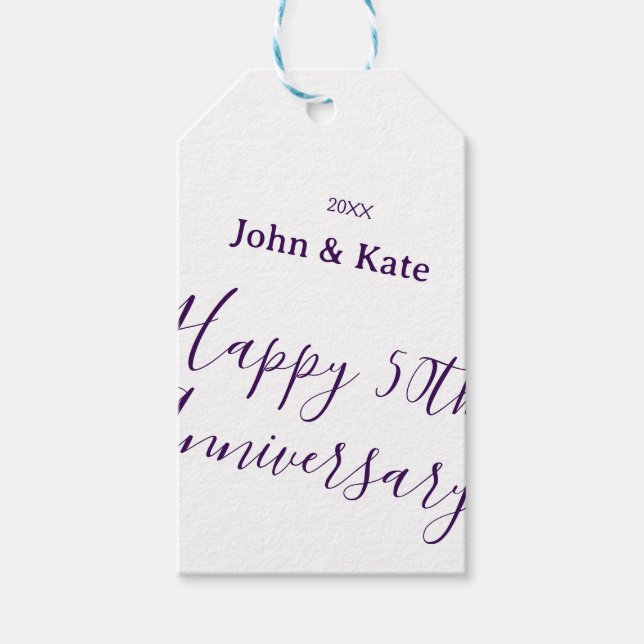 Etiqueta Para Presente Feliz aniversário de 50 anos nome roxo simples  (Frente)