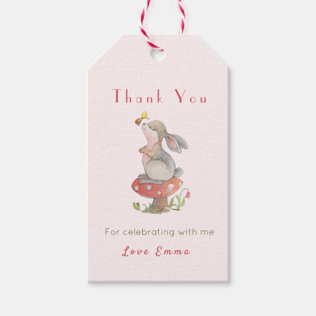 Etiqueta Para Presente Feliz aniversário de bebê Bunny Obrigado (Frente)