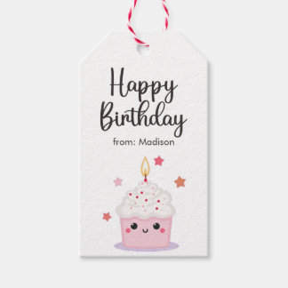 Etiqueta Para Presente Feliz Aniversário De Cupcake E Vela Brilhante