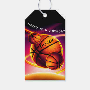 Etiqueta Para Presente Feliz Aniversário do Esporte de Bola de Basquete