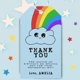Etiqueta Para Presente Feliz Aniversário do Kawaii Cloud Rainbow Kid Obri