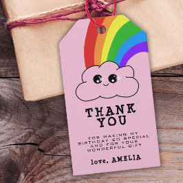 Etiqueta Para Presente Feliz Aniversário do Kawaii Cloud Rainbow Kid Obri