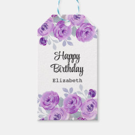 Etiqueta Para Presente Feliz Aniversário do Pastel Purple Rosa Floral Gre