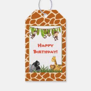 Etiqueta Para Presente Feliz Aniversário do Tema da Selva Safari Animal 