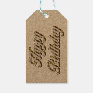 Etiqueta Para Presente Feliz Aniversário, Dourada Tipografia Elegante