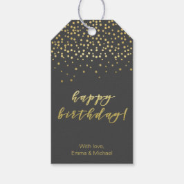 Etiqueta Para Presente Feliz Aniversário - Dourado Script & Confetti