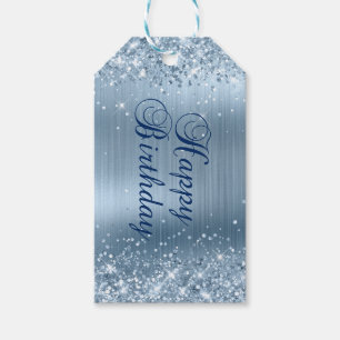 Etiqueta Para Presente Feliz Aniversário em Brilho Azul Claro