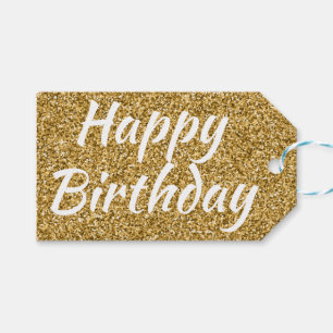 Etiqueta Para Presente Feliz Aniversário Faux Dourado Glitter