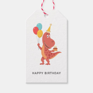 Etiqueta Para Presente Feliz aniversário Festa de Balões de Bolo de Dinos