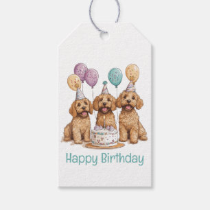 Etiqueta Para Presente Feliz aniversário Goldendoodle Cães Bolo de Aniver