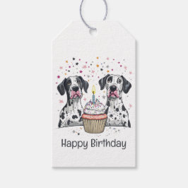 Etiqueta Para Presente Feliz Aniversário Grande Cupcake de Cães Dane
