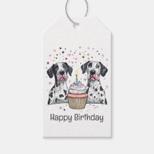 Etiqueta Para Presente Feliz Aniversário Grande Cupcake de Cães Dane