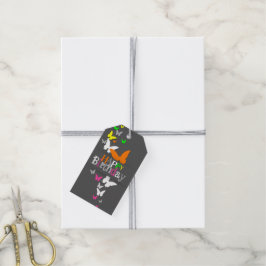 Etiqueta Para Presente Feliz Aniversário Moderno Colorida Borboletas Neon