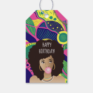 Etiqueta Para Presente Feliz aniversário! Mulher Negra, Bubblegum, Color