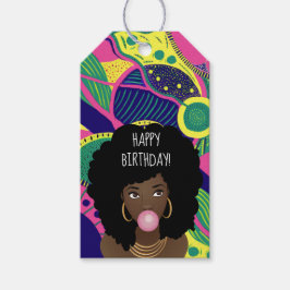 Etiqueta Para Presente Feliz aniversário! Mulher Negra, Bubblegum, Colori