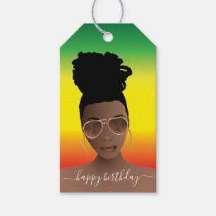 Etiqueta Para Presente Feliz Aniversário, Mulher Negra com Sombras, Rast