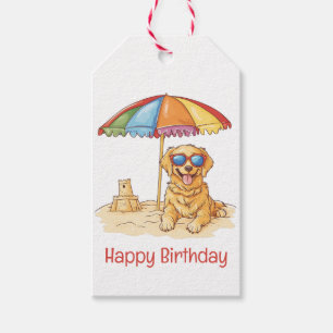 Etiqueta Para Presente Feliz aniversário Ouro Retriever Beach Dog