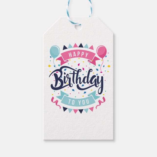 Etiqueta Para Presente Feliz aniversário para você confetti e bunda (Frente)