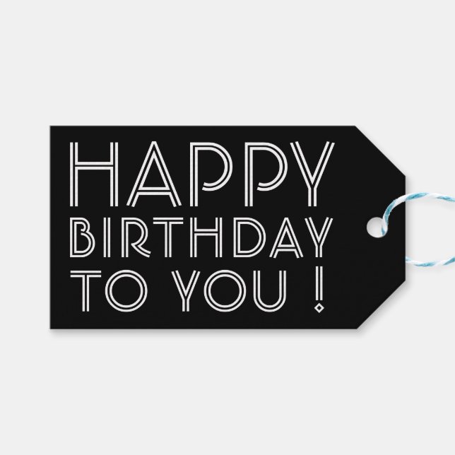 Etiqueta Para Presente Feliz Aniversário Para Você! Preto & Branco (Frente (horizontal))