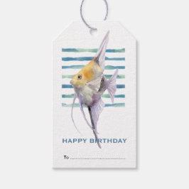 Etiqueta Para Presente Feliz Aniversário, Peixe Tropical Praia Costeira