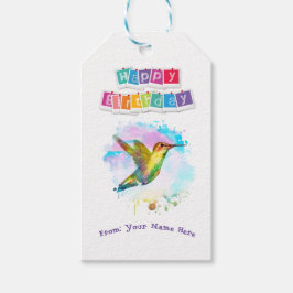 Etiqueta Para Presente Feliz Aniversário Personalizado, Watercolor Hummin