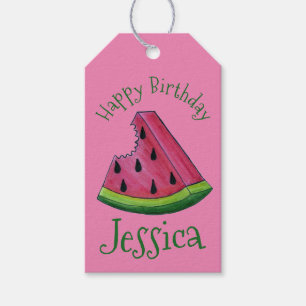 Etiqueta Para Presente Feliz Aniversário Pink Watermelon Slice Fruta Picn