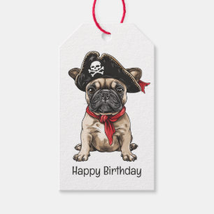 Etiqueta Para Presente Feliz Aniversário Pirata Buldogue Francês
