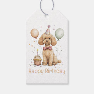 Etiqueta Para Presente Feliz Aniversário Poodle Padrão Cachorro