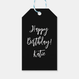Etiqueta Para Presente Feliz Aniversário preto branco roteiro personaliza