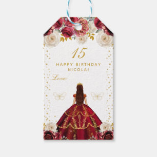 Etiqueta Para Presente Feliz Aniversário Princesa Floral Vermelha