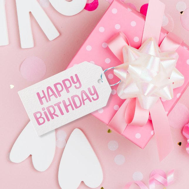 Etiqueta Para Presente Feliz Aniversário Rosa Bonito (Modern Pink Purple Happy Birthday Gift Tags
)